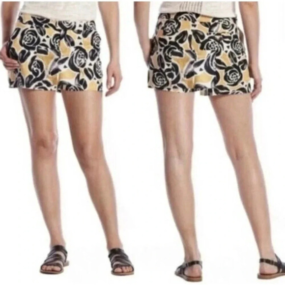 Lucky Brand Chino Shorts Women's Size 4 Yellow Black Off White Linen Pockets - Picture 3 of 6